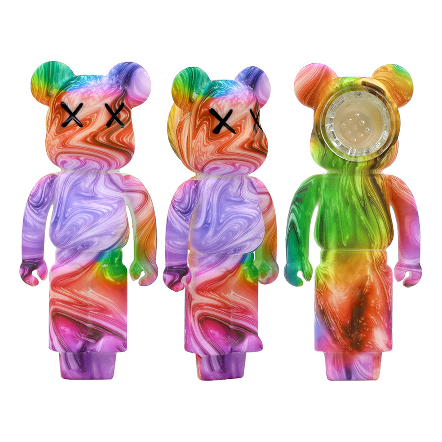 

Wholesale Colorful Silicone Smoking pipes Violent bear Tobacco Set design hand pipe Storage glass bowl