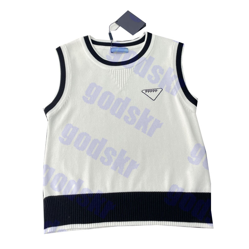 

Women' Tanks & Camis Designer Jacquard Knit Tank Letter Embroidery Tops Textile Triangle Vests Classic White Sleeveless Sweater, Please contact me real pictures
