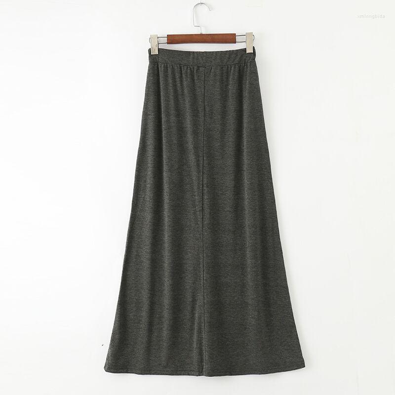 

Skirts Modal A-line Maxi Long Pockets Draw String Pleated Cotton Navy Gray, Black