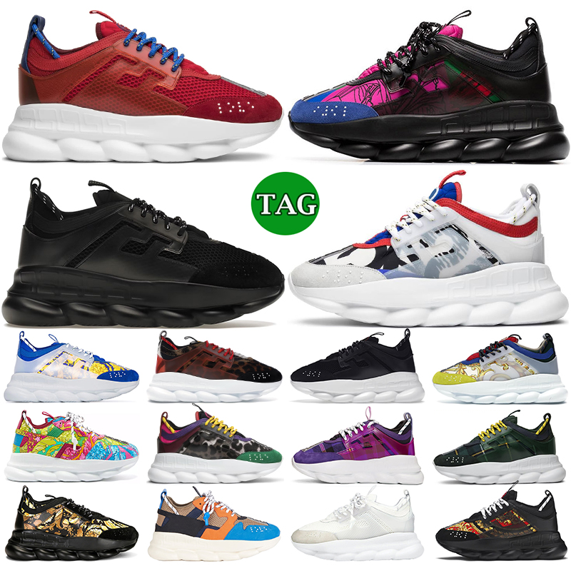 

2023 Chain Reaction men women designer shoes platform sneakers Rubber Suede Triple Black White Bluette Gold Red Cherry mens casual trainers