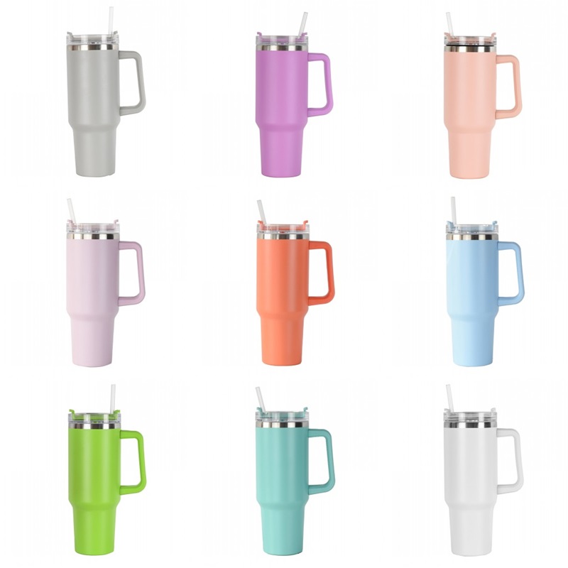 

40 oz cups style tumbler stainless steel water bottle with handle lid straw colorful vacuum cup valentines day gifts design drinking tumblers couple mugs, 15