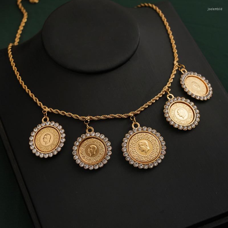 

Pendant Necklaces French Coin Jewelry Necklace Gold Plated Twisted Chain Mulism Islamic Wedding Arabic Luxury Gifts