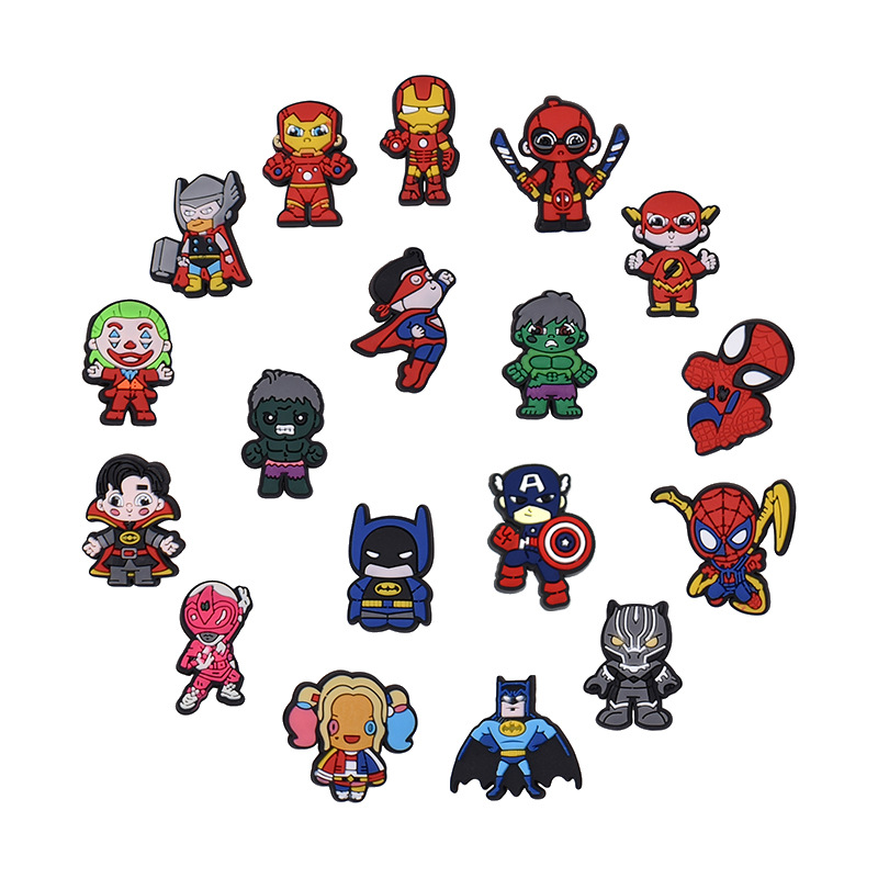 

Anime charms wholesale childhood memories super hero captain toys funny gift cartoon charms shoe accessories pvc decoration buckle soft rubber clog charms, Equally mixed colors