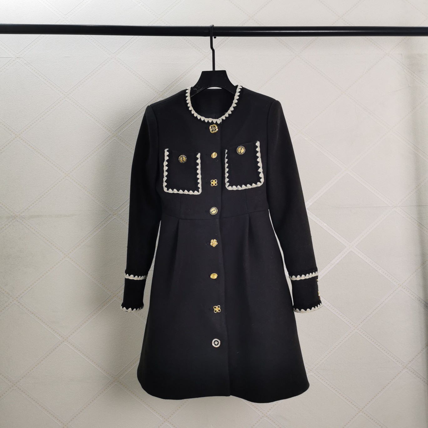 

2023 Black /RedLong Sleeves Women Dress Designer Buttons Pocket Dresses Womens Milan Runway Vestidos De Festa 20230105