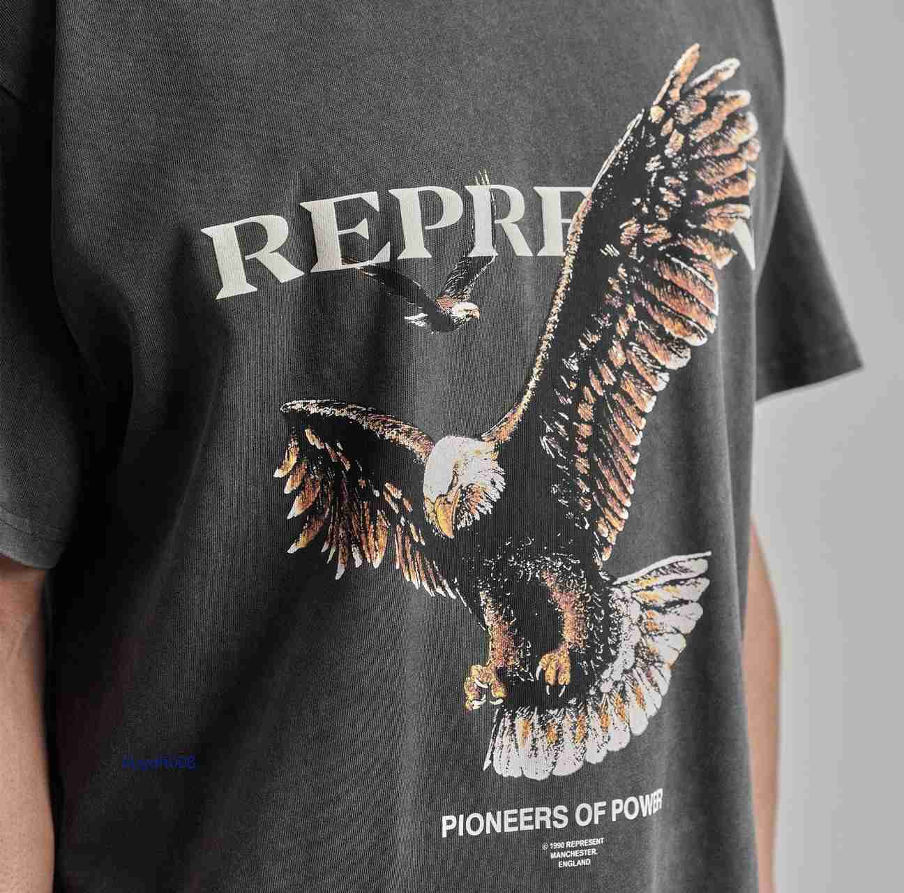 

2023 New Men' and Women' t Shirt Fashion Design Brand Present' Meichao High Street Water Wash Old Vintage Destroy Eagle Slogan Vtg Short Sleeved 4fts, Old black