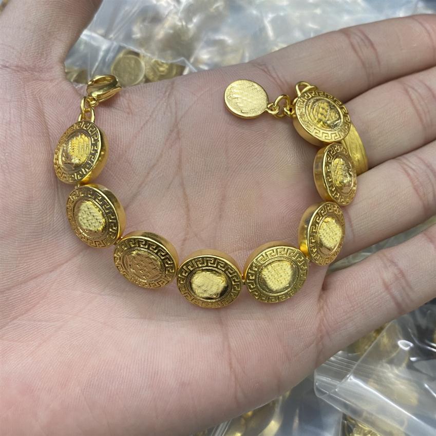 

Luxurious Jewelry Designed Link Chain Bracelets Banshee Greece Meander Pattern Medusa Head Portrait 18K Gold Plated Womens Medusas Bang218h