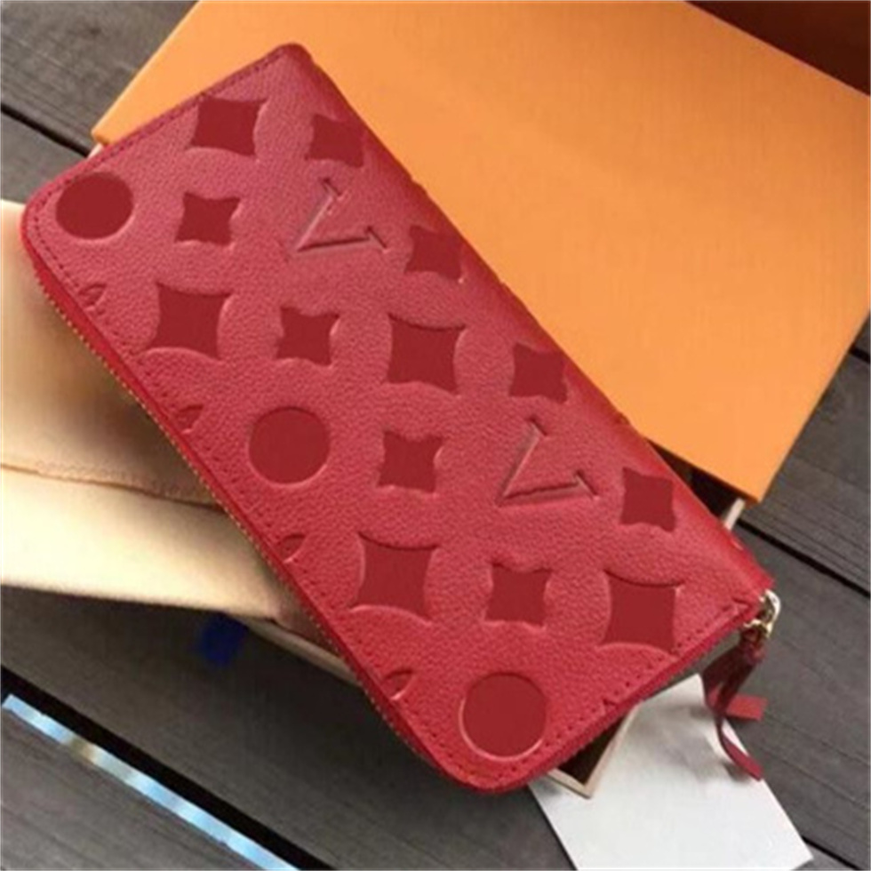 

Fashion Designer Women Clutch Wallet Embossed Flowers Genuine Leather Purses Single Zipper Wallets Lady Long Louiseity Purse Viutonity with orange Box Card 60017, Pink