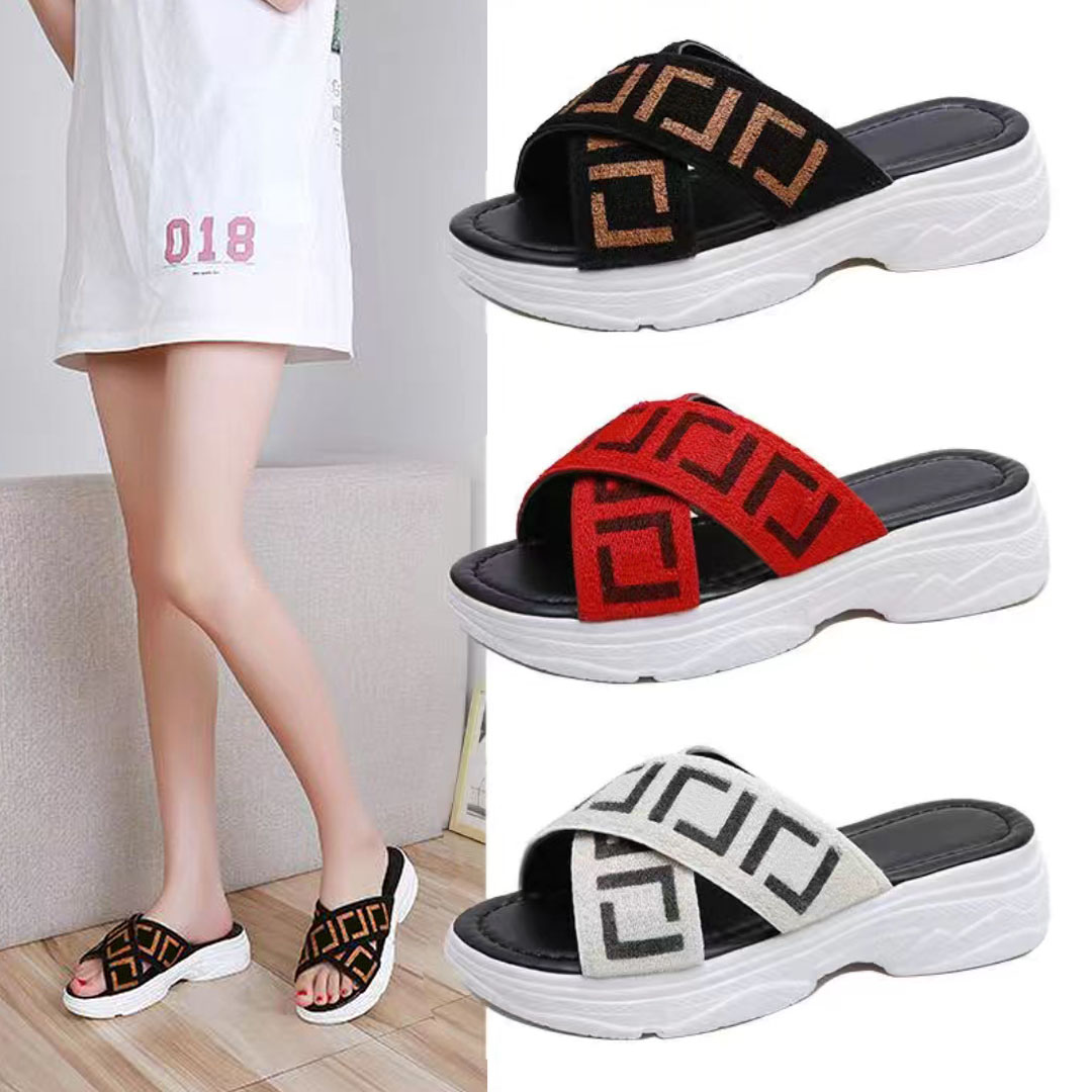 

Luxury Designer Platform Women Slippers F Slides Home Shoes Beach Sandals TOPDESIGNERS061, Box