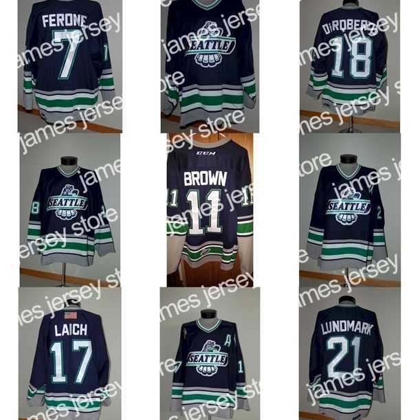 

College Hockey Wears Thr Custom Mens Womens Kids WHL Seattle Thunderbirds 7 Paul Ferone 18 Torrey DiRoberto 21 Jamie Lundmark Ice Hockey Jerseys Goalit Cut, Custom any name&no.-blue