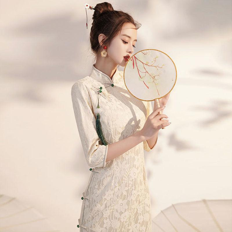 

Ethnic Clothing Lace Qipao Girl Chinese Dress Autumn Hanfu Women Modern Cheongsam Robe Orientale Eleganti Harajuku Traditional Vestido Chino