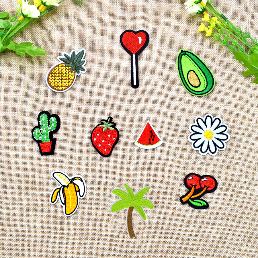 

10 PCS Fruit and Plant Embroidered Patches for Clothing Iron on Transfer Applique Patch for Bags Jeans DIY Sew on Embroidery Sticker