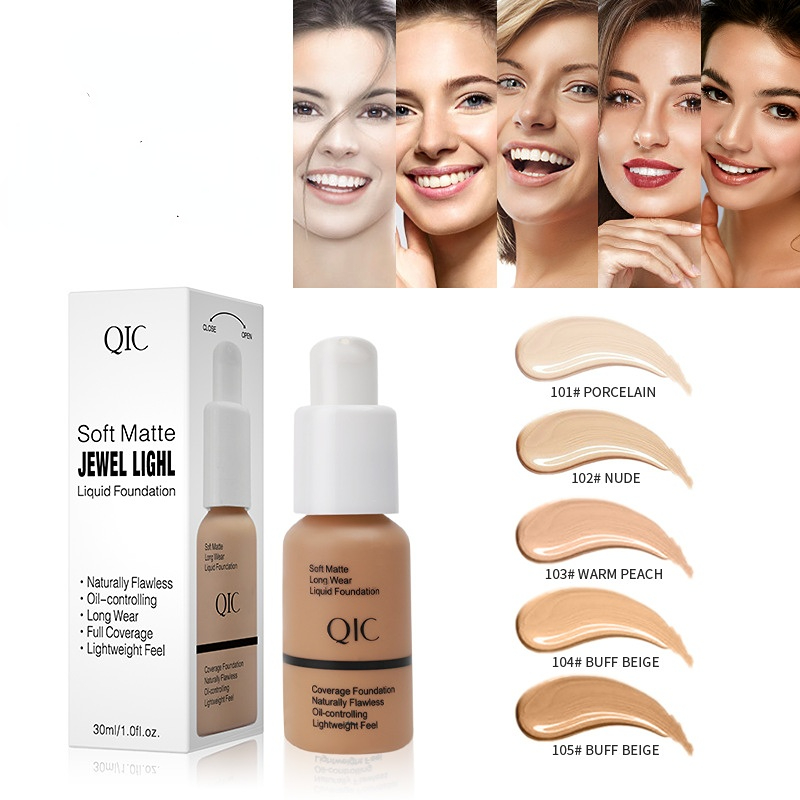 

Concealer BB Cream Light Foundation Soft Matte Long Wear Liquid Foundation Brightening Full Cover Oil Control Stage Makeup Beauty Girl 30g, 101#porcelain