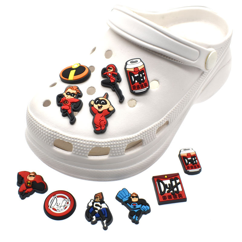 

Anime charms wholesale childhood memories super duff funny gift cartoon charms shoe accessories pvc decoration buckle soft rubber clog charms fast ship, Equally mixed colors