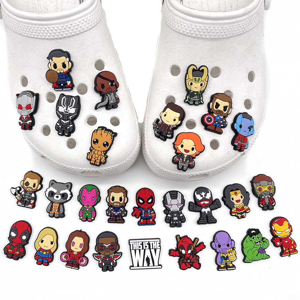

Anime charms wholesale childhood memories super hero man funny gift cartoon croc charms shoe accessories pvc decoration buckle soft rubber clog charms fast ship, Equally mixed colors