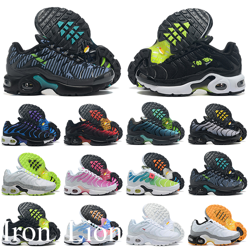 

2022 Toddler Kids Mercurial Plus TN Rainbow Running Shoes tns Sport Sneakers Children Boys Girls Pour Enfants 26-35, With socks