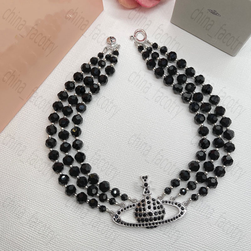 

Luxury Designer Necklace Jewelry Necklace Party Three layer black crystal Saturn necklaces Vintage Fashion clavicle chain