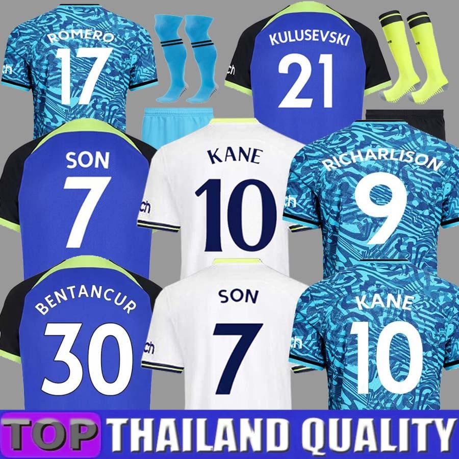 

SPURS 22 23 KANE SON Soccer Jerseys KULUSEVSKI ROMERO HOJBJERG 2022 2023 LUCAS LLORS Football kit shirt BRYAN BERGWIJN RICHARLISON tops Men kids sets, 22 23 third kids