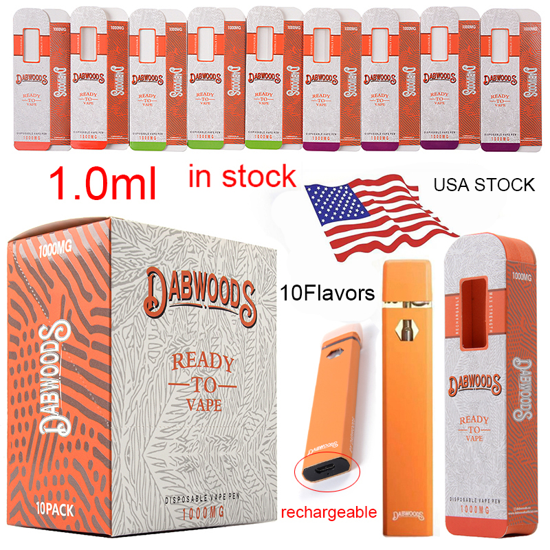 

Dabwoods 1.0ml Rechargeable Disposable Vapes E cigarettes Starter Kits Vape Pens 280mah Battery Vape Pods Empty Device Pod USA Warehouse