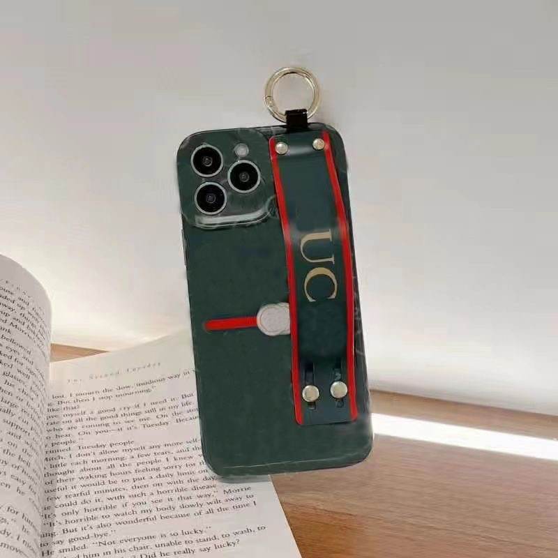 

Designers PU Phone Cases For IPhone 14 Plus 13 12 11 Pro Max Shockproof Camera Lens Protective Cover Fitted Case With Wrist Strap, Green