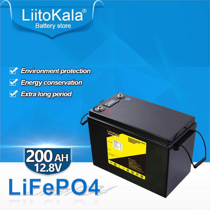 

Liitokala 12.8V Lifepo4 12v 200ah lithium battery pack BMS 4S for inverter boats motorhome UPS Go Cart Solar energy storage 10A Charge