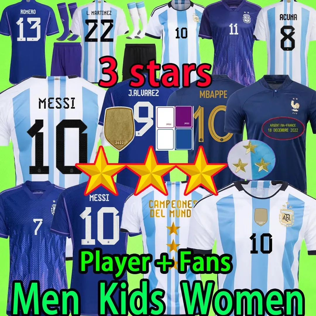 

3 Stars Player Fans Version Argentina Soccer Jersey 22 23 Home Away 1986 Football Shirts 2022 MESSIS DE PAUL DI MARIA National Team MARADONA Men Women Kids Kit Uniforms