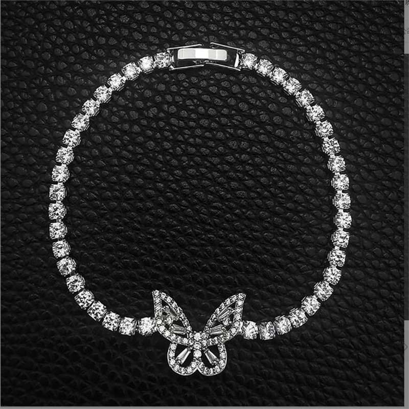 

Ins Top Selling Wedding Bracelet Luxury Jewelry 925 Sterling Silver Round Cut White 5A Cubic Zircon CZ Diamond Tennies butterfly Bangle For Lover Gift