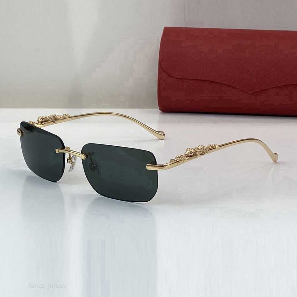 

New Carti Sunglasses Designer Womens Mens Fashion Accessory Champagne Gold Mirror Inlaid Leopard Gold Polished Metal Glasses Frame Female good