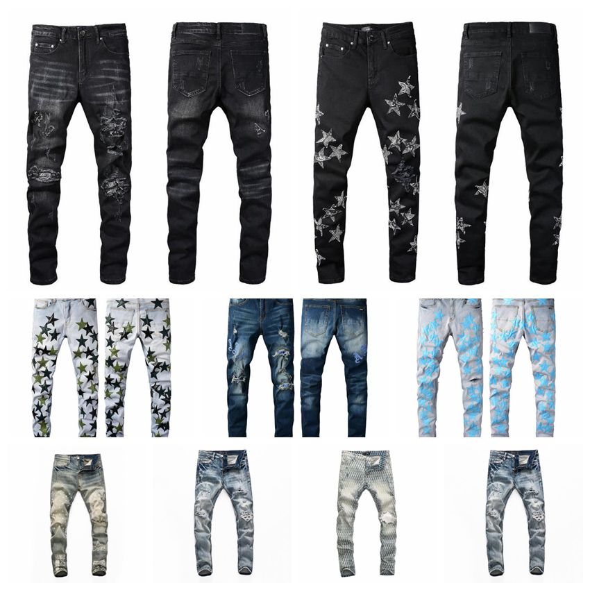 

2023 Spring Designer mens Jeans Denim Embroidery Pants Fashion Holes Trouser Hip Hop Distressed Zipper trousers For Male skinny black pants -40, #5