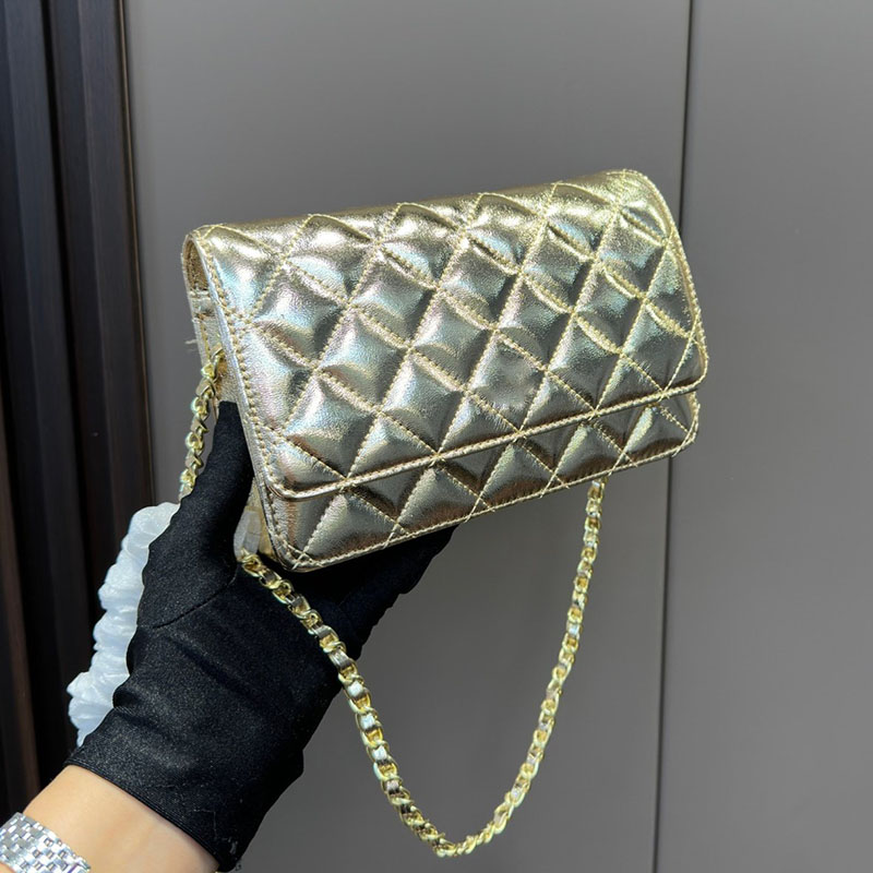 

Gold Silver Luxury Women Woc Designer Crossbody Bag Mini Wallet Matelasse Leather Quilted Classic Flap One Shoulder Card Holder Fashion Clutch Portable Handbag 19C