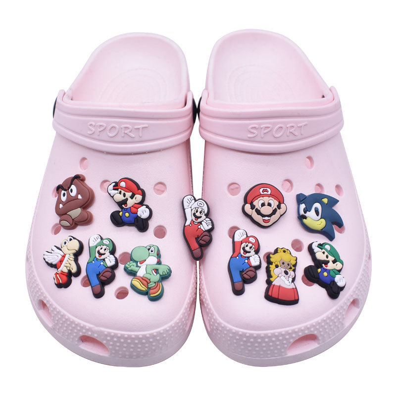 

Anime charms wholesale childhood memories old games funny gift cartoon charms shoe accessories pvc decoration buckle soft rubber clog charms fast ship, Equally mixed colors