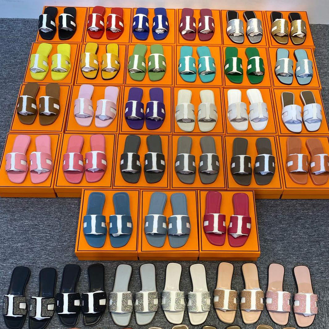 

H Sandales Designer Fashion Women herme Slippers Oran Sandal Solid Beach Slides Lychee Skin Metallic Silver Lime Royal Dark Fonce Classic Shoes Sandals, 11