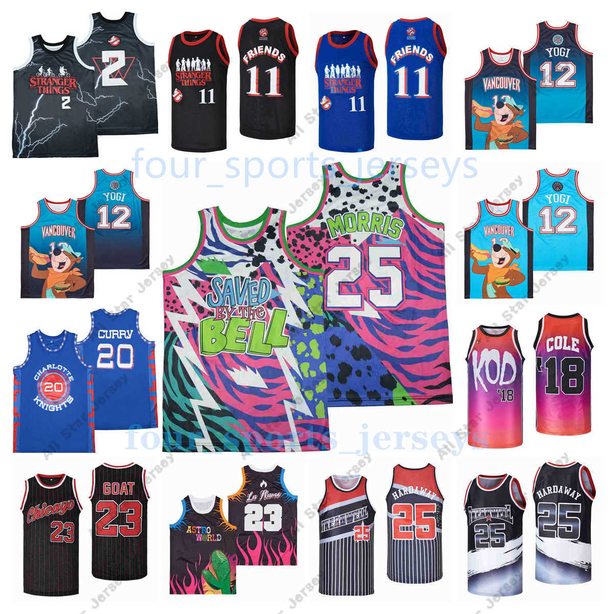 

Basketball Jerseys NCAA Movie Basketball Jerseys Stranger Things Eleven Vancouver Yogi Teal Cole Stephen Curry Goat Hardaway Morris Men Size S--XXL High, As picture