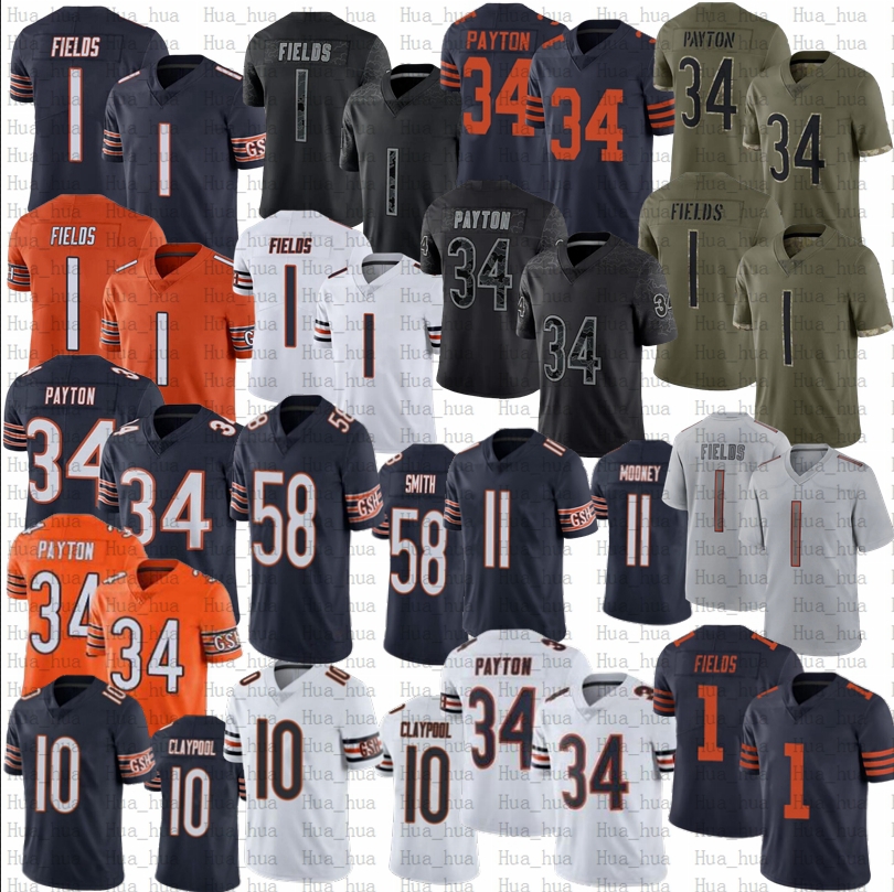 

Walter Payton Justin Fields Football Jersey DJ Moore Chase Claypool Darnell Mooney Roquan smith, Youth