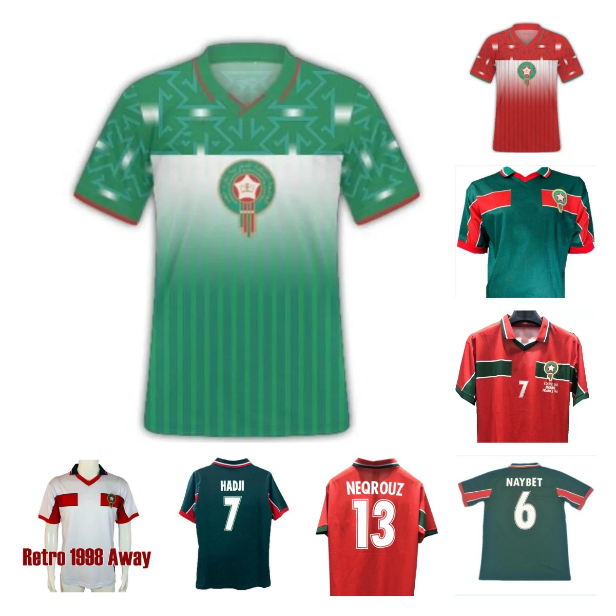 

1994 1995 1998 Retro Morocco classic Soccer Jerseys OUAKILI NEQROUZ BASSIR ABRAMI ancient maillot EL HADRIOUI HADJI Oldest Football shirt NAYBET HOME RED AWAY GREEN, 88