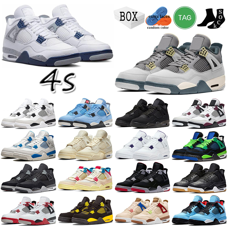 

With 4s Basketball Shoes 4 Retro Military Black Cat Red Cement Midnight Navy Violet Ore Noir Craft Cool Grey Canvas Cactus Jack Mens, #22
