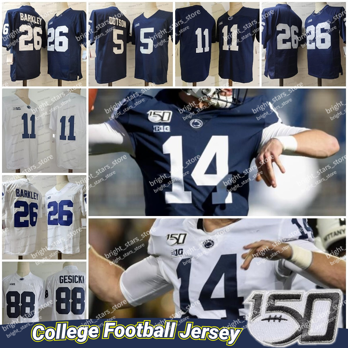 

11 Micah Parsons Penn State Nittany Football Jersey 14 Sean Clifford Saquon 26 Barkley 5 Jahan Dotson 9 McSorley 13 Kaytron Allen Navy White Mens Jerseys Stitched, 11 parsons