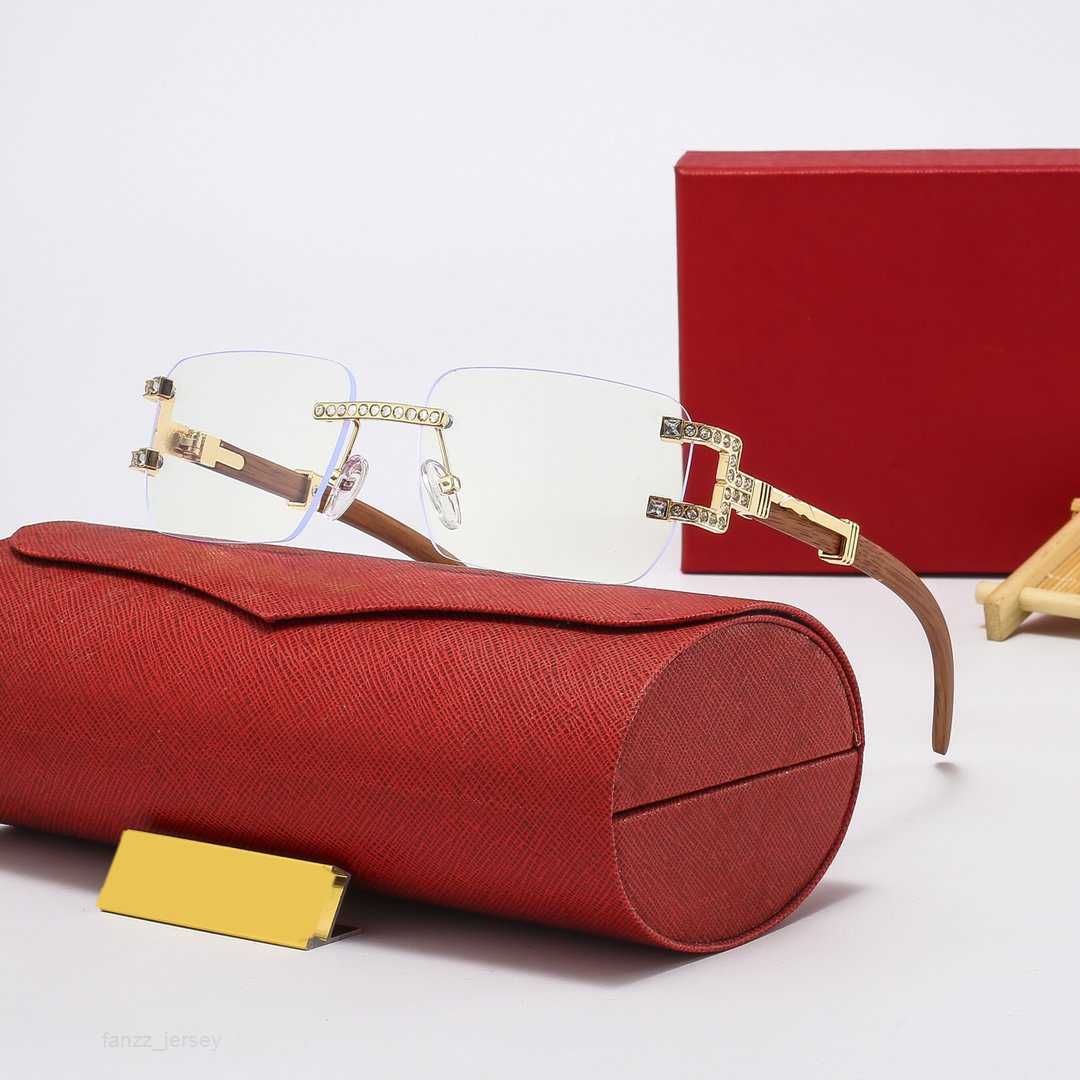 

New Wood Sunglasses For Men Black Wooden Buffalo Horn Eyeglasses Women Brand Designer Diamond Bamboo Rimless Fashion Sun Glasses Frames good