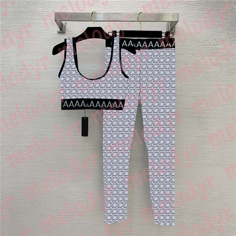 

Summer Yoga Wear Tracksuits Breathable Sport Vest Letter Print Gym Leggings Womens Designer Training Suit, White