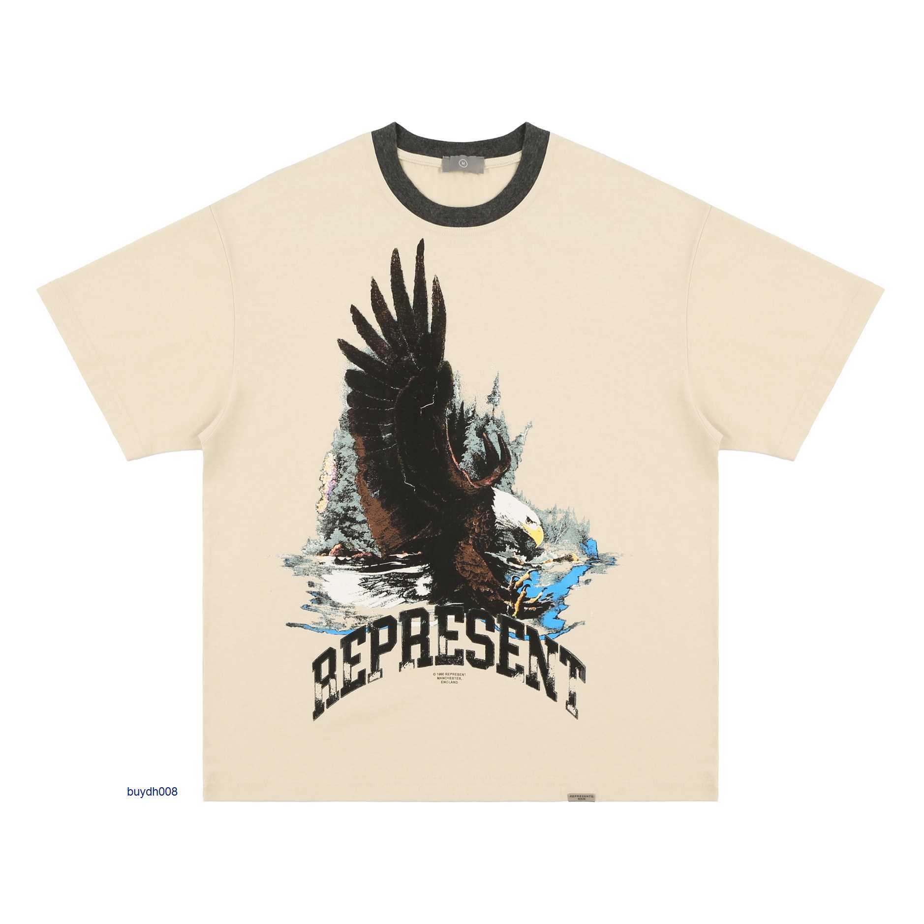 

2023 New Men's and Women's t Shirt Fashion Design Brand Present's American Little Eagle Print Short Sleeve Washed Old Loose Round Neck for Lanr, Apricot