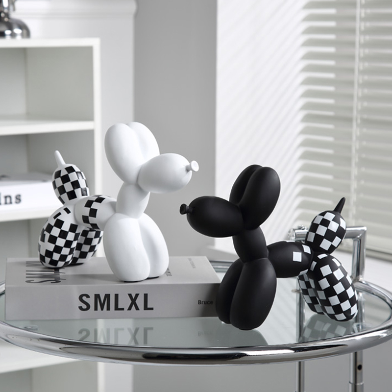 

Decorative Objects Figurines Nordic Checkerboard Balloon Dog Sculpture Statue Resin Modern Home Living Room Decoration Kawaii Decor Desk Accessories 230104