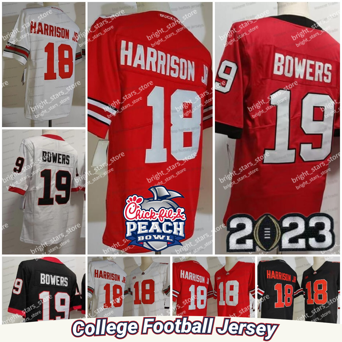 

NCAA 18 Marvin Harrison Jr. Football Jersey Brock 19 Bowers Ohio State Buckeyes Stitched Mens Jerseys 2023 New Red Black, Men jersey