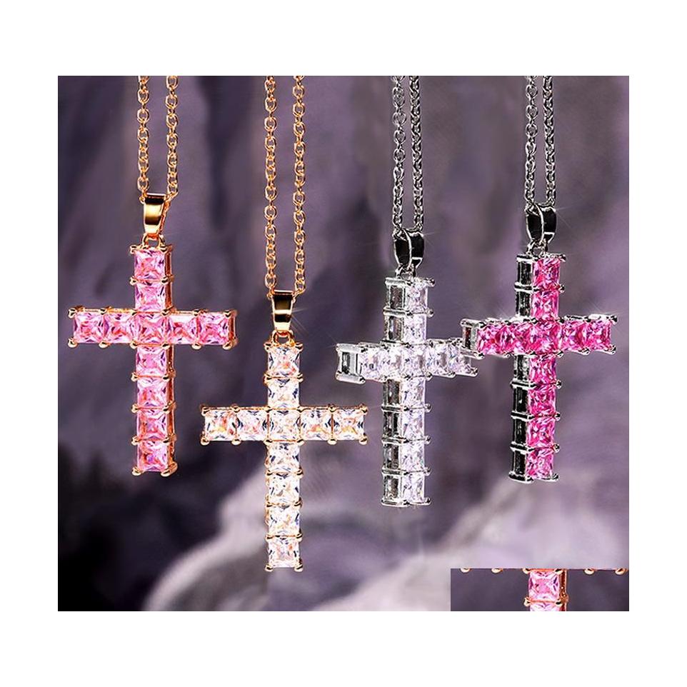 

Pendant Necklaces Diamond Stone Cross Pendants Necklace Jewelry Platinum Plated Men Women Lover Gift Couple Religious Drop Delivery Dhofk