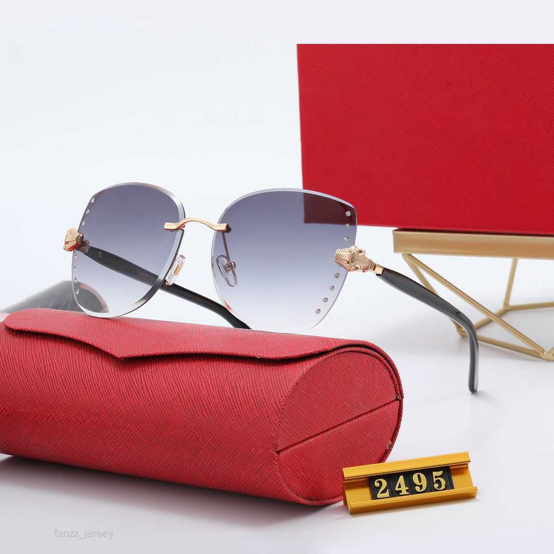 

Designer Sunglasses for Women Leopard Panther Diamond Rimless Sunglass Woman C Decoration Round Frame Unisex Eyewear UV400 Oversized Glasses good