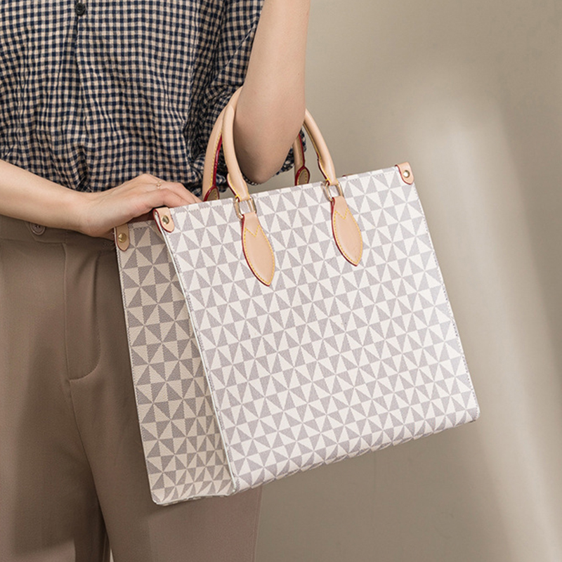 

Large fashion shoulder bag handbag designer handbag 0156white checkered pattern inner pocket zipper Lady purse PU material fabric shopping pouch, 60910