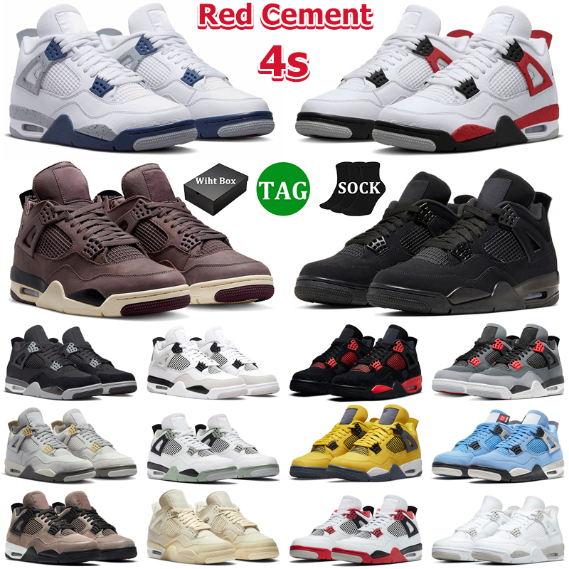 

With Box 4 Retro Men Basketball Shoes Women 4s Red Cement Thunder Midnight Navy Military Black Cat Oil Green Lightning White Oreo Canvas, 10