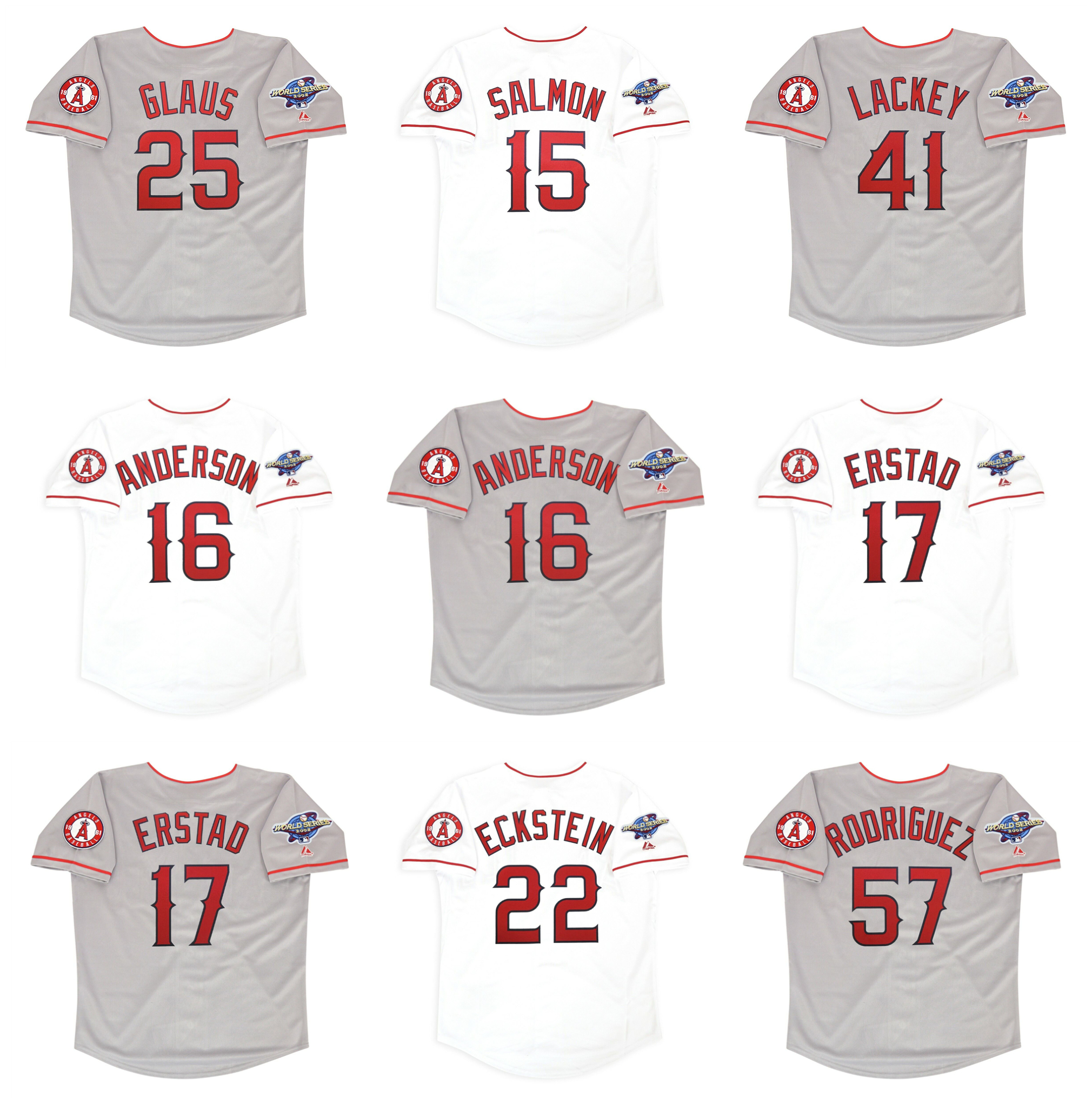 

2002 World Series Throwback Tim Salmon Anaheim LA Baseball Jersey Angels Darin Erstad David Eckstein Francisco Rodriguez Garret Anderson Troy Glaus John Lackey, 2002 world series grey