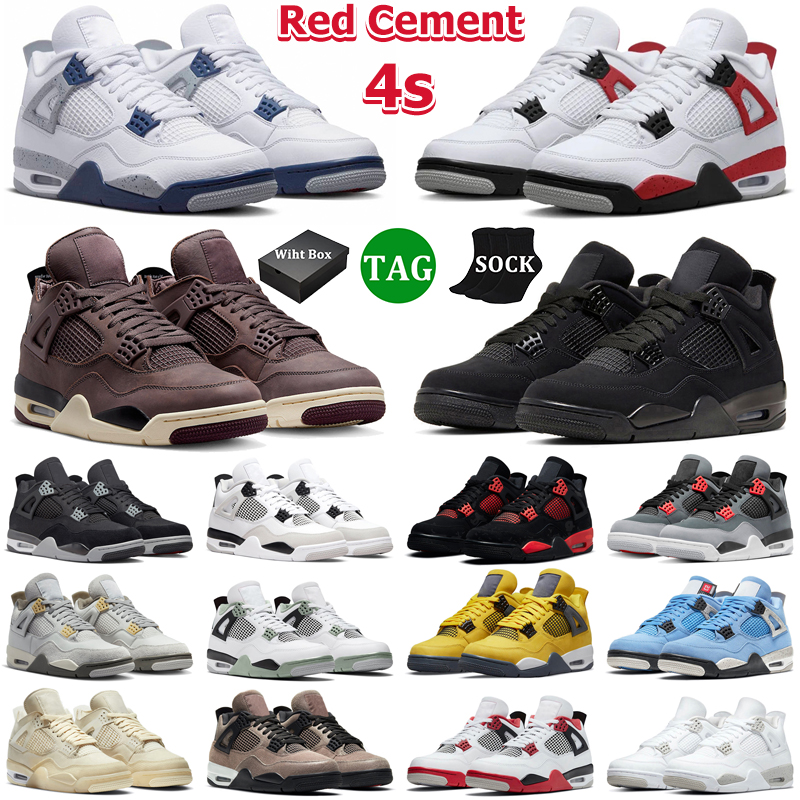 

With Box 4 Men Basketball Shoes Women 4s Red Cement Thunder Midnight Navy Military Black Cat Oil Green Lightning White Oreo Canvas Mens Trainers Sports Sneakers, 34