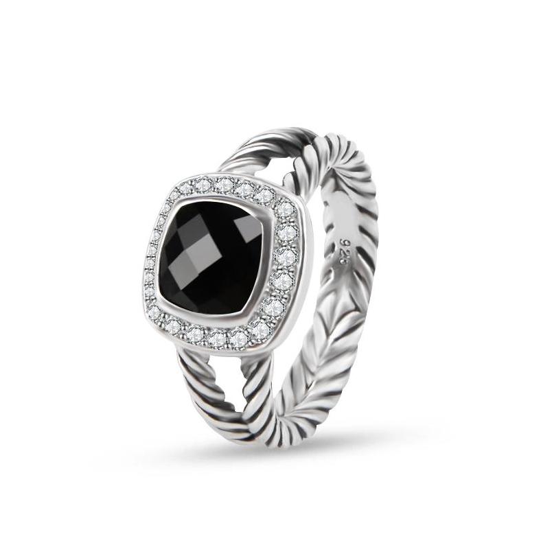 

Band Rings Twisted Wire Prismatic Black Womens Fashion Sier Plated Micro Diamonds Trendy Versatile Styles Drop Delivery Jewelry Ring Dh013