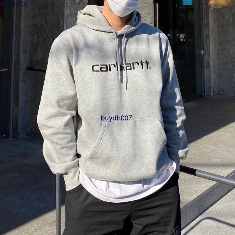 

Men's Hoodie Sweatshirt Fashion Designer Brand Carhart Teenager Couple Loose Pullover Hooded Plush Commuter Casual Sweater, Light gray