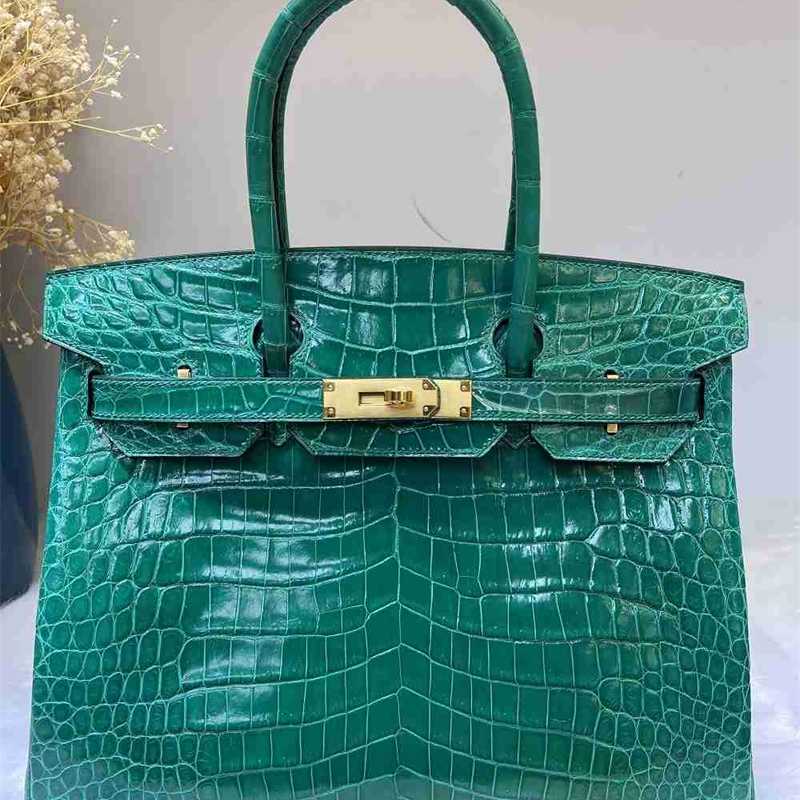 

Bags 7A Women's Herme Birkin thread wax Hand Nile sewn crocodile bag 30#25 skin handbag IJ9K, Ceramic powder 25cm